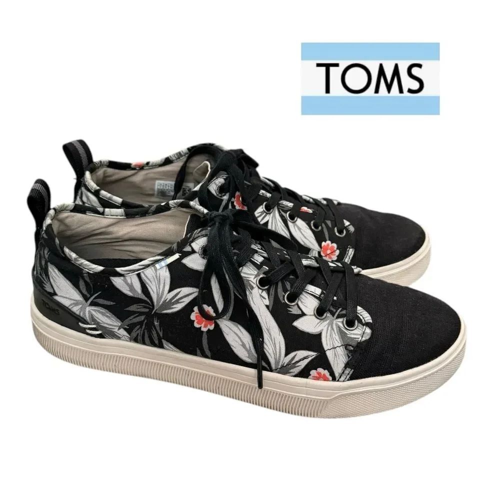 TOMS Men's Trvl Lite Travel Low Black Floral Print Tropical Sneakers 11